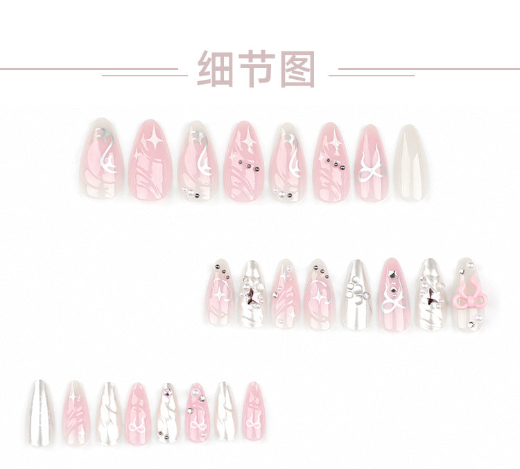 Sweet Pink Blush Manicure Wear Nail3D Three-Dimensional Nail Tip Finished Product Wholesale Bow Wearable Fake Nails