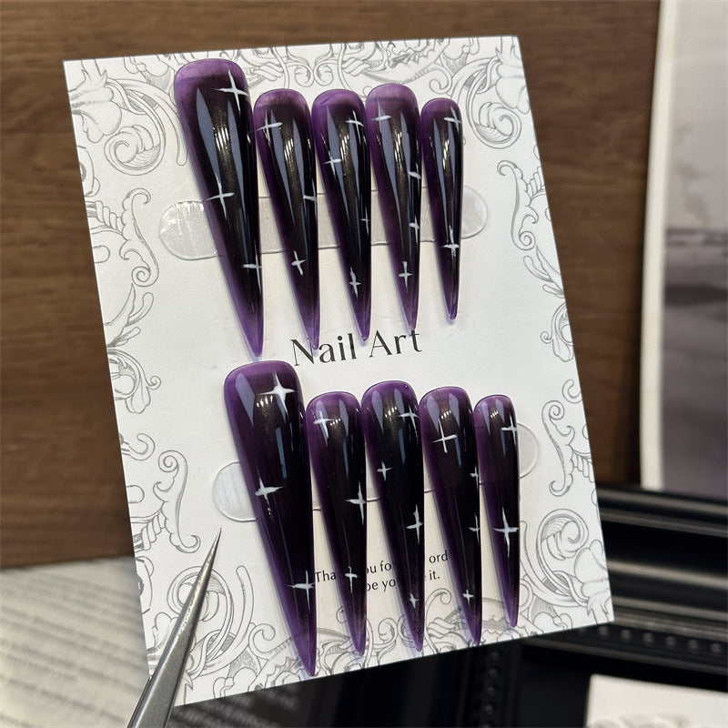 Original Design European and American Dark Purple Water Pipe Handmade Wear Nail Purple Hand Painted Removable Fake Nails Manicure