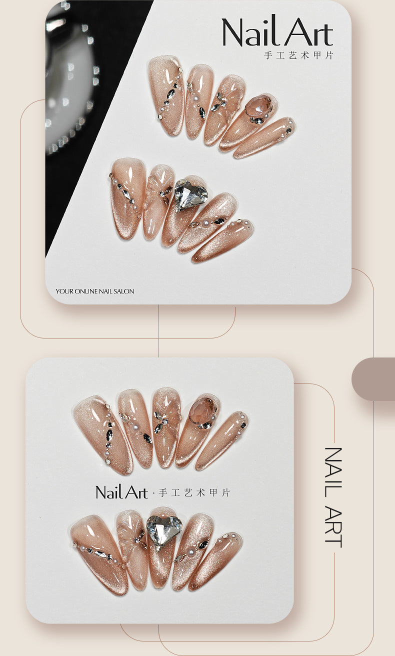 Handmade Wear Nail Butterfly Cute Cat Eye High-Grade Almond Nail Nail Stickers Handmade Fake Nail Tip Wholesale