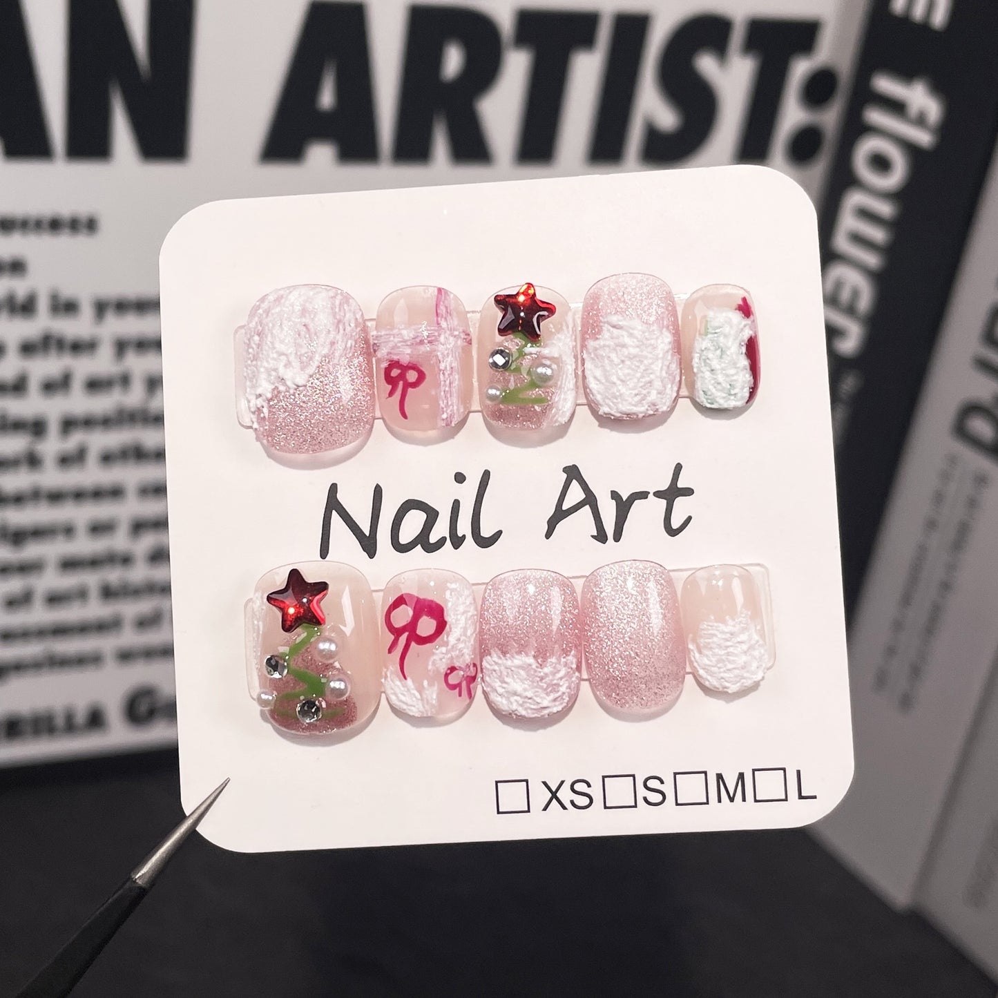 Handmade Wear Nail Christmas New Snowy Village Cute Sweet Short Cat Eye Manicure Wearable Nail Sticker