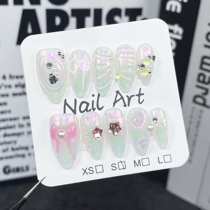 Sweet and Cute Hand-Painted Nail Bow Irregular Shape Nail Stickers European and American Almond Nail Wholesale