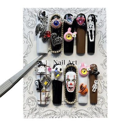 Cross-Border New Arrival Hot Water Pipe Nail Pure Handmade Wear Nail Halloween Cartoon Manicure Skull Accessories Fake Nail Patch