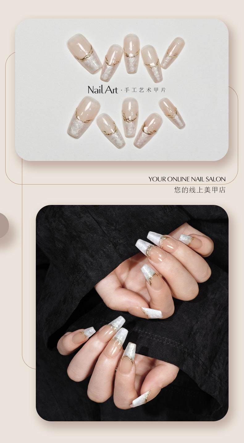 Handmade Wear Armor Advanced Texture Short French White Nail Stickers Handmade Fake Nail Tip High Goods Wholesale