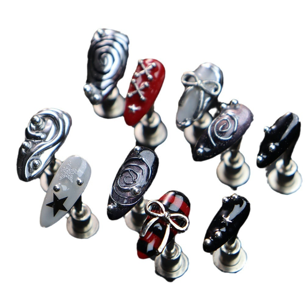 Factory Hand-Worn Armor y2k Metal Punk Hot Girl Sweet Cool Style ins Finished Nail Beauty Hand Painted UV Nail Wholesale