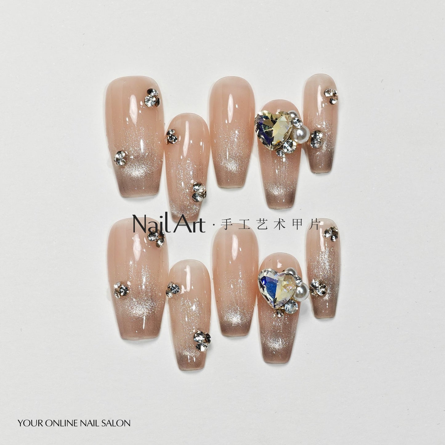 Handmade Wear Nail Advanced Texture Cat Eye Flash Short Love Hand-Made Nail Stickers Fake Nail Tip Wholesale