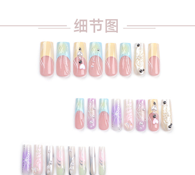 French3D Colorful Wear Nail Polish Wholesale Blooming y2k Butterfly Square Manicure Cross-Border Hot Nail Patch