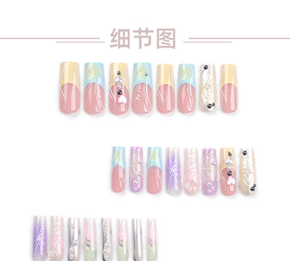 French3D Colorful Wear Nail Polish Wholesale Blooming y2k Butterfly Square Manicure Cross-Border Hot Nail Patch