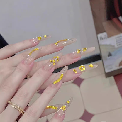 Handmade Wear Nail Internet Celebrity Hot Summer Classic Nude Golden Wheat Elegant High-Grade Long Manicure