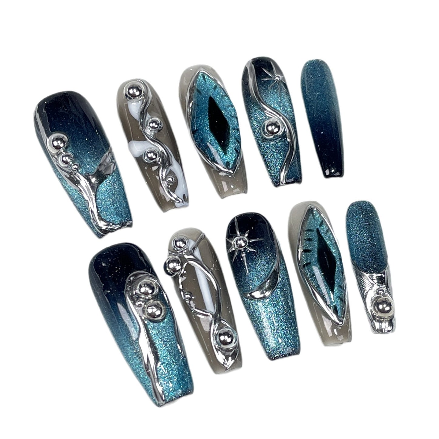 【Dyed Nail】Handmade Wear Nail European and American Dark Devil's Eye Irregular Creative Hand-Painted Hot Girl Manicure