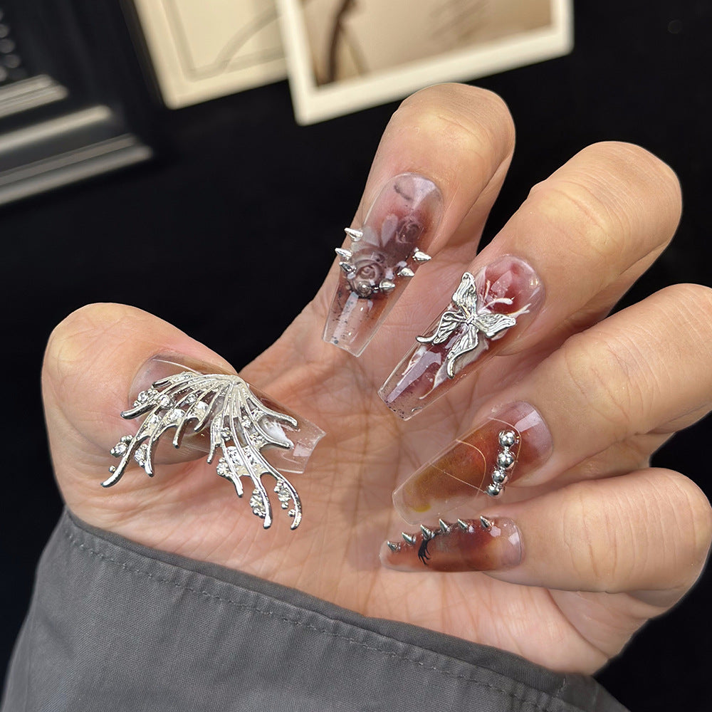 European and American Advanced Hand-Wear Nail Light Luxury Half Wing Alloy Nail Popular Ornament Cross-Border Push Nail