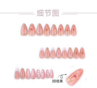 New Style Pink French Crocodile Pattern Nail Art Detachable Nail Tip Glitter Three-Dimensional Flower Fake Nails Bronzing Wear Nail