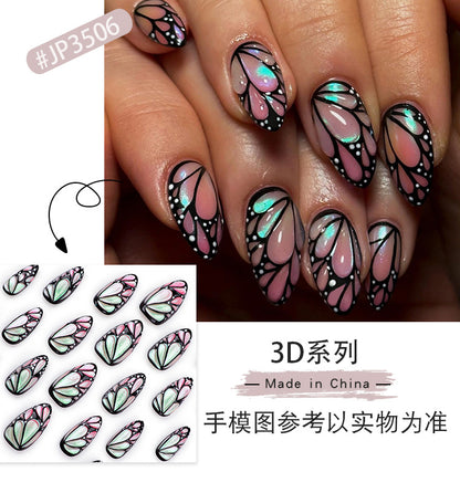 3D Butterfly Wear Nail Color Changing Pearl Powder Gradient Nail Art Fake Nails fake nails Repeat Nail Tip Wholesale