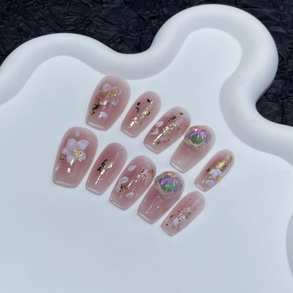 Sweet Hand-Painted Small Flower Handmade Wear Nail Gentle Blush Short Manicure Fresh Wearable Nail Sticker