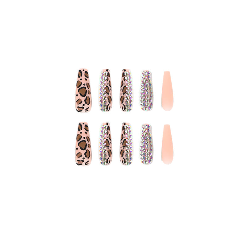 Wear Armor Nail Tip Wholesale Frosted Leopard Print Full Diamond Nail Stickers Nail Tip Wholesale Fake Nails press on nails