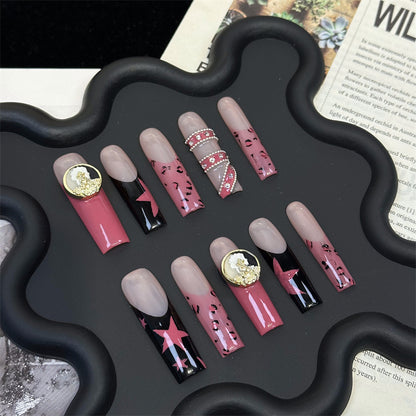 Cross-Border New European and American Long Water Pipe Hot Girl Style y2k Handmade Wear Armor TK Best-Selling Nail Beauty Patch Fake Nails