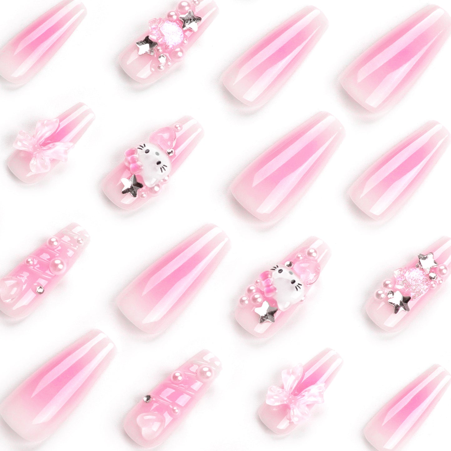 Cute Hello Kitty Nail Polish Three-Dimensional Water Ripple Nail Beauty Nail Stickers Bow Wearable Nail Tip