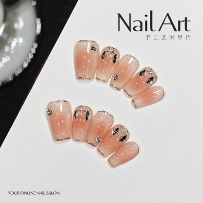 Handmade Wear Armor High-Grade Cute Gentle Gold Foil Short Nail Stickers Hand-Made White Fake Nails Wholesale