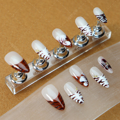 New Detachable Wear Armor Painted Zebra Stripes Caramel Blooming Nail Stickers ins White French Nail