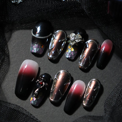 New Nail Beauty Patch Wear Armor Advanced European and American Y2K Hot Girl Dark Punk Metallic Cross Heart Cross