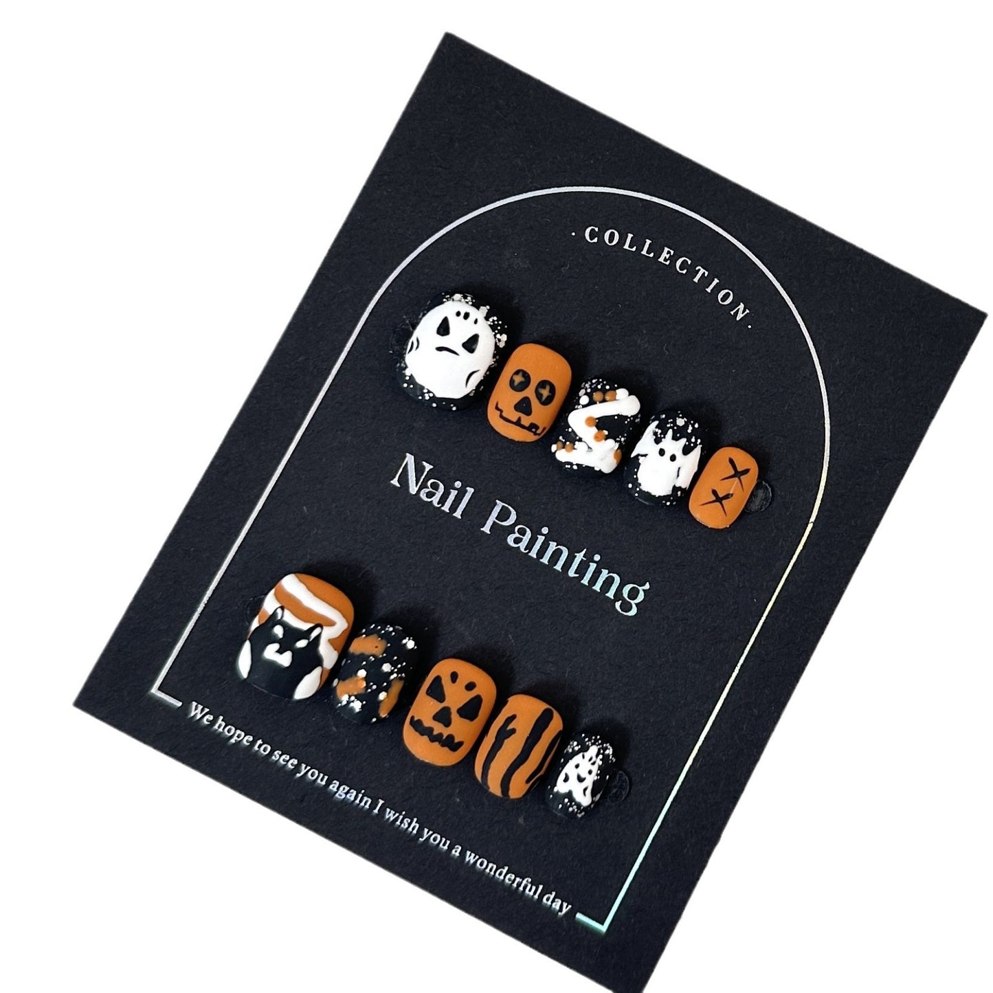 Halloween Almond Skull Pumpkin Wansheng Handmade Wear Nail Tip High Sense Cross-Border Nail Stickers Factory