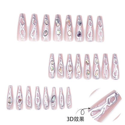 3D Three-Dimensional Magic Mirror Effect Powder Wear Nail Piece Gem Flash Nail Cross-Border Best Seller in Europe and America y2k Fake Nails Wholesale