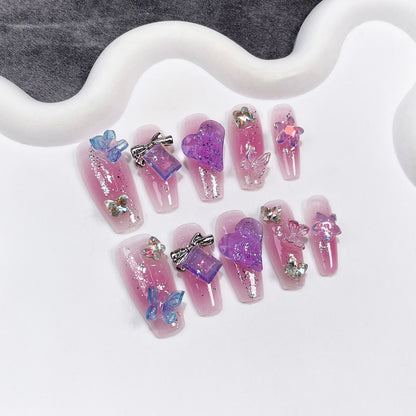 Hand-Worn Nail Flash Pile Rhinestone Mid-Length Spray Gun Nail Stickers Wearable Nail Sticker Factory Straight Hair