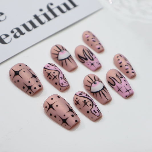 Hot Sale Nail Stickers Europe and America Y2K Pink Trendy Cool Hot Girl Graffiti Frosted Simulated Snakes Flame Eyes Leopard Print Four Awn