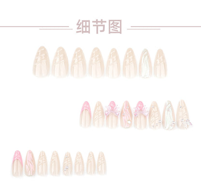 Sweet French Pink Wear Armor3D Pearl Nail Beauty Fake Nails Stereo Bow Nail Tip fake nails