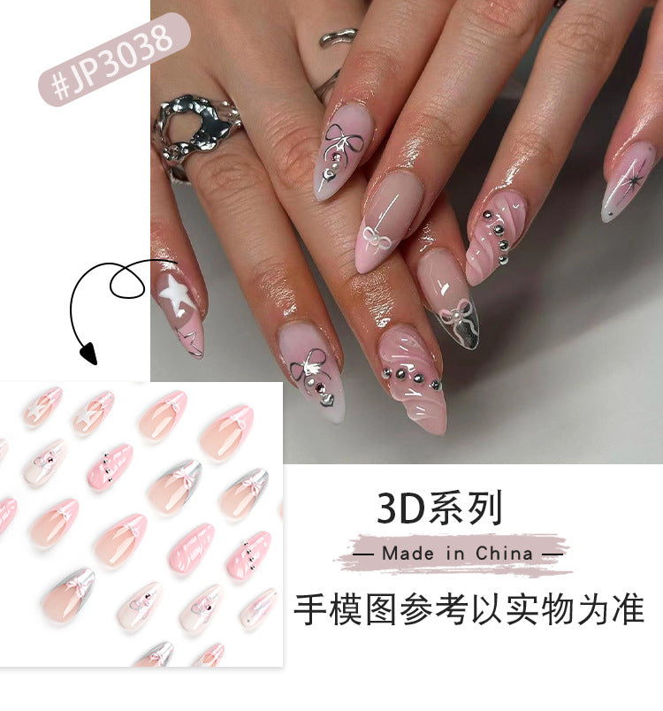 European, American and French Style Wear Nail Tip3D Pink Fake Nails Nail Stickers Removable Finished Product24Piece Nail Tip Wholesale