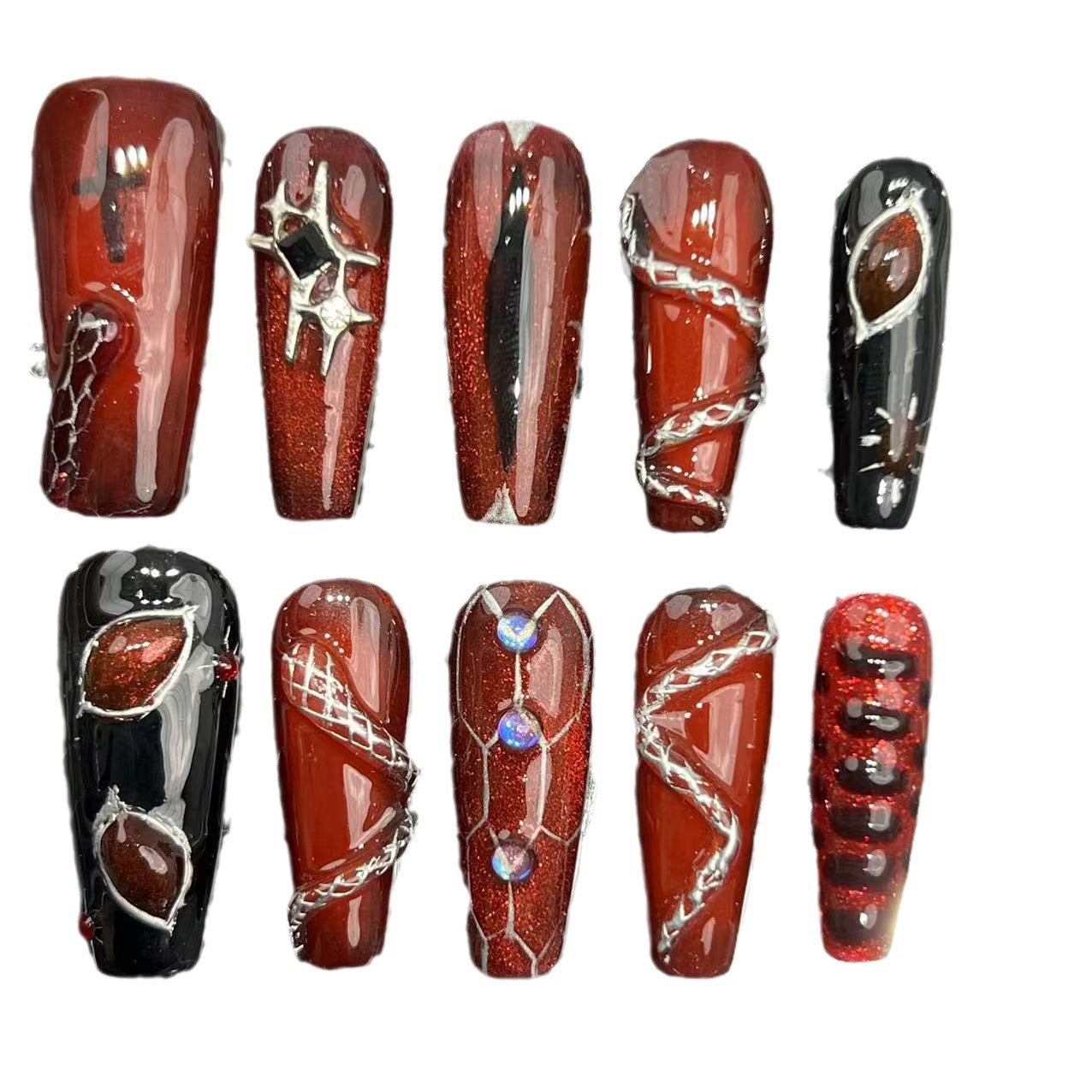 Dark Handmade Pinch Snake Europe and America Cross Border Wear Nail Tip High-Grade Autumn and Winter Pure Handmade Nail Stickers Hand Painted