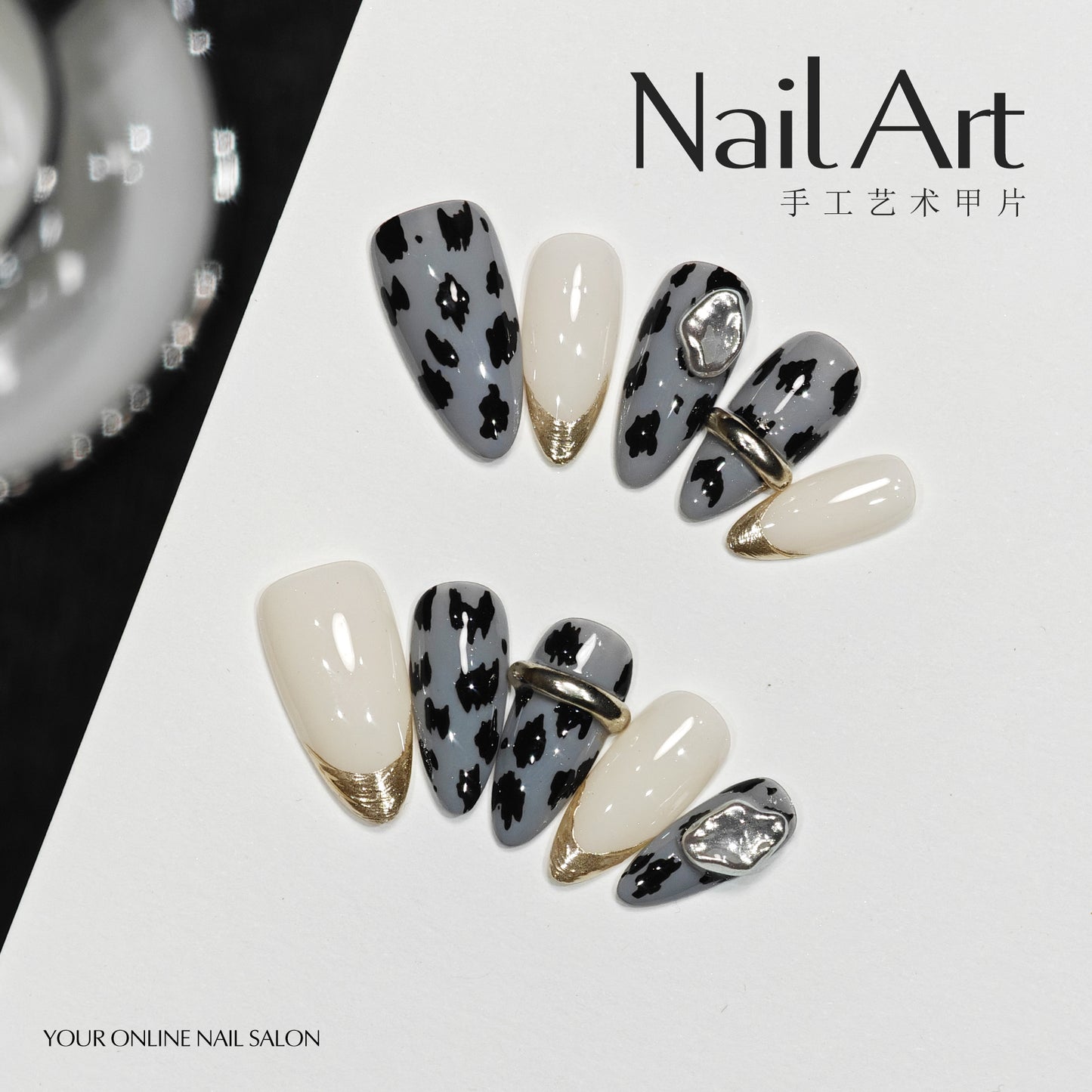 Handmade Wear Nail Autumn and Winter High-Grade Leopard Almond Nail French Nail Stickers Boutique Fake Nail Tip Wholesale