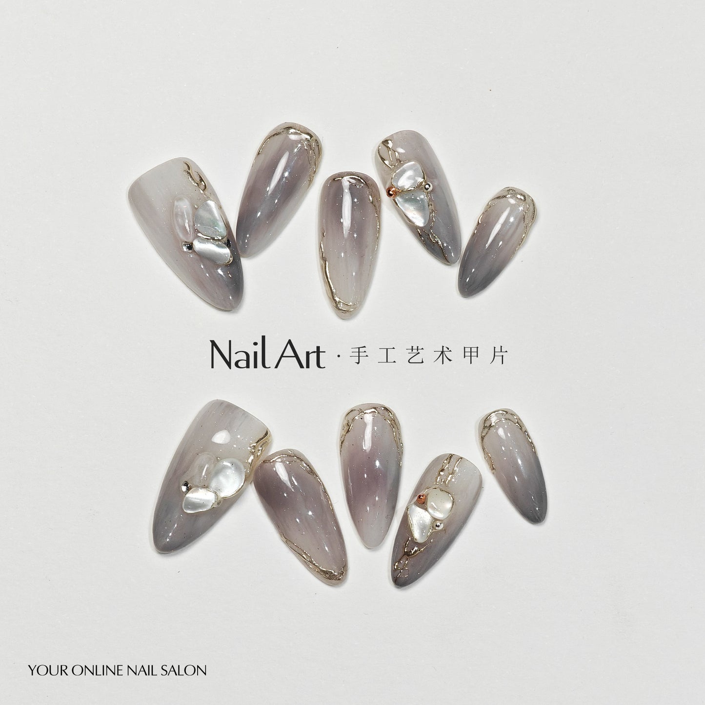 Handmade Wear Armor High-Grade Short Nail Stickers Pearl Shell Handmade Almond Fake Nail Tip Wholesale