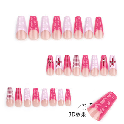 Cross-Border Europe and America3D French Red Wear Armor Long Hot Five-Pointed Star Spot Drill Nail Tips Finished Product Wholesale