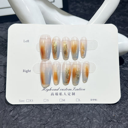 【Amber Glaze】Gradient Ice Transparent Wearable Mid-Length Nail Stickers Trapezoidal Handmade Wear Nail Wholesale