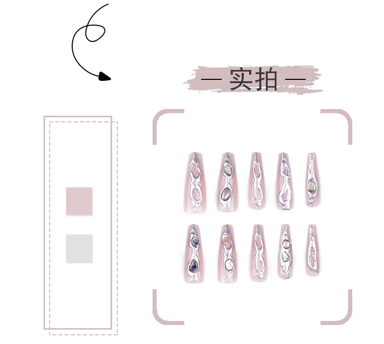 3D Three-Dimensional Magic Mirror Effect Powder Wear Nail Piece Gem Flash Nail Cross-Border Best Seller in Europe and America y2k Fake Nails Wholesale