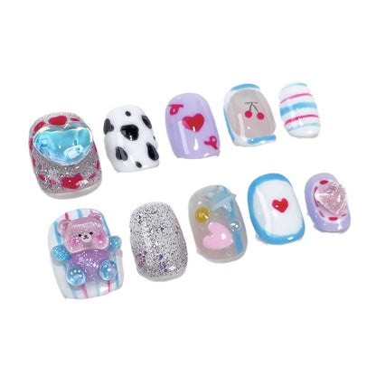 Handmade Wear Nail Cartoon Three-Dimensional Love Bear Nail Stickers Cute Sweet Hand-Painted Short Wear Fake Nails