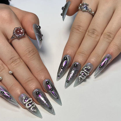 Dark Punk Wear Armor y2k Snake Pattern Spot Drill Nail Art Extra Long Pointed Nail Butterfly Pattern Fake Nails Nail Tip Wholesale