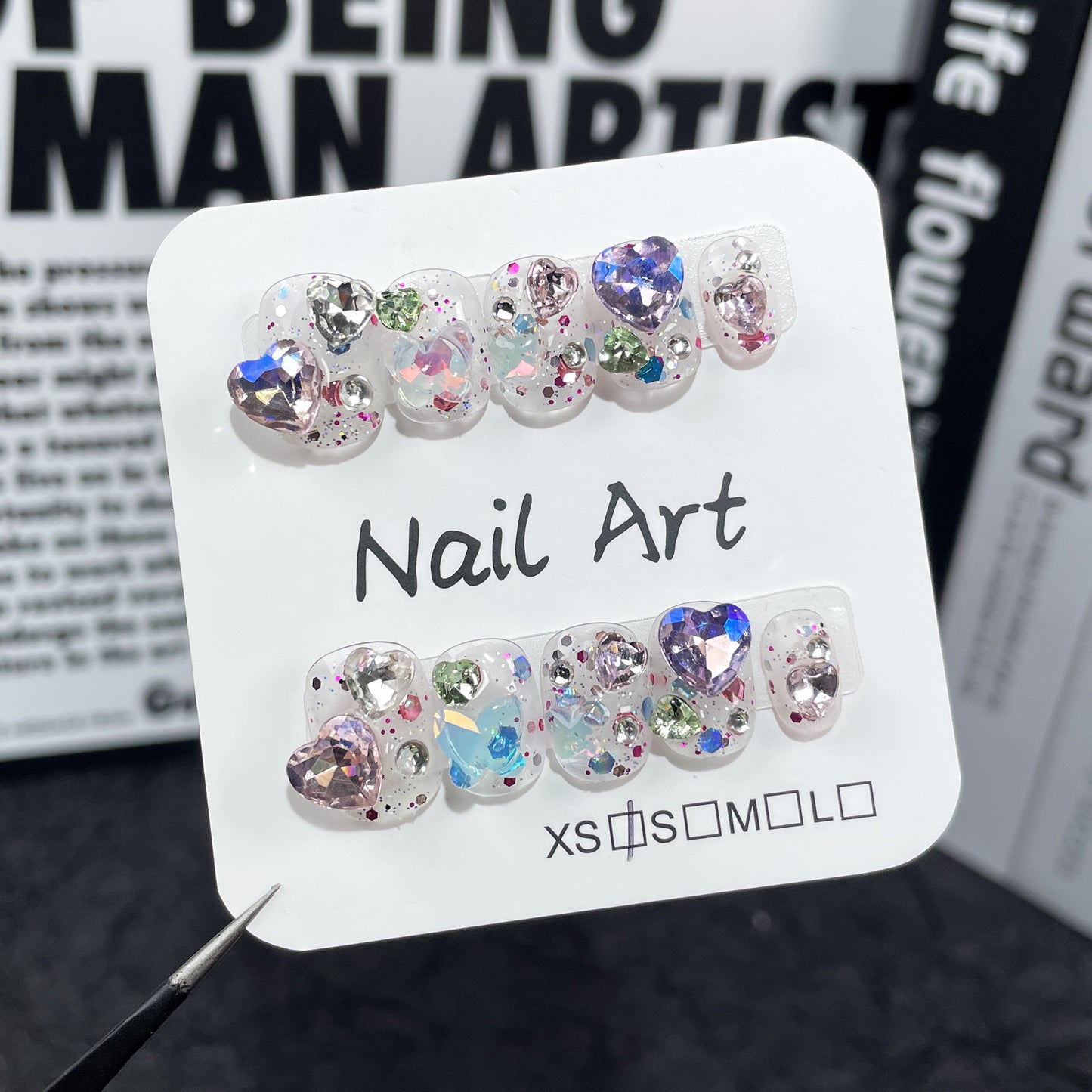 Flash Short Handmade Wear Armor Love Pile Rhinestone Summer Fresh Nail Stickers Wearable Nail Sticker Wholesale