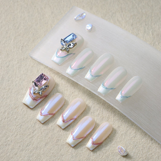 New Nail Beauty Finished Patch Laser Pink Blue French Mandarin Duck Butterfly Handmade Wear Armor Cross-Border Supply Stickers