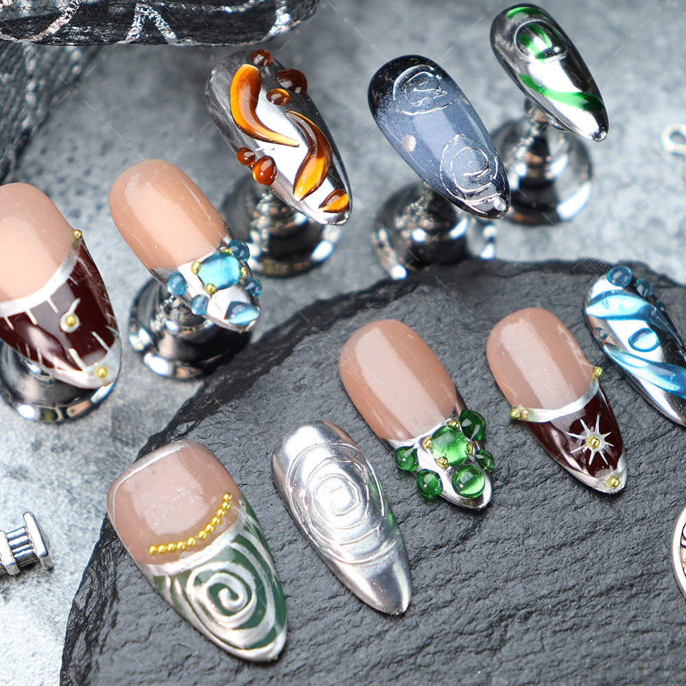 New European and American Wear Nail Tip Color Jumping Handmade Punk Hot Girl Style White UV Nail Beauty