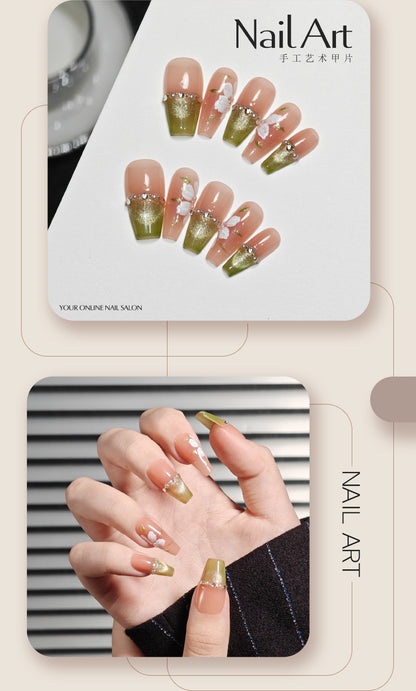 Handmade Wear Armor Handmade Nail Stickers Nail Tip High-Grade Nail White French Cat's Eye Fake Nails Wholesale