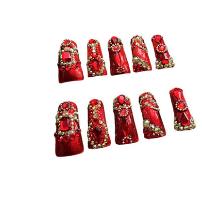 Red Rich Style Duckbill with Diamond Handmade Wear Armor New Nail Shaped Piece