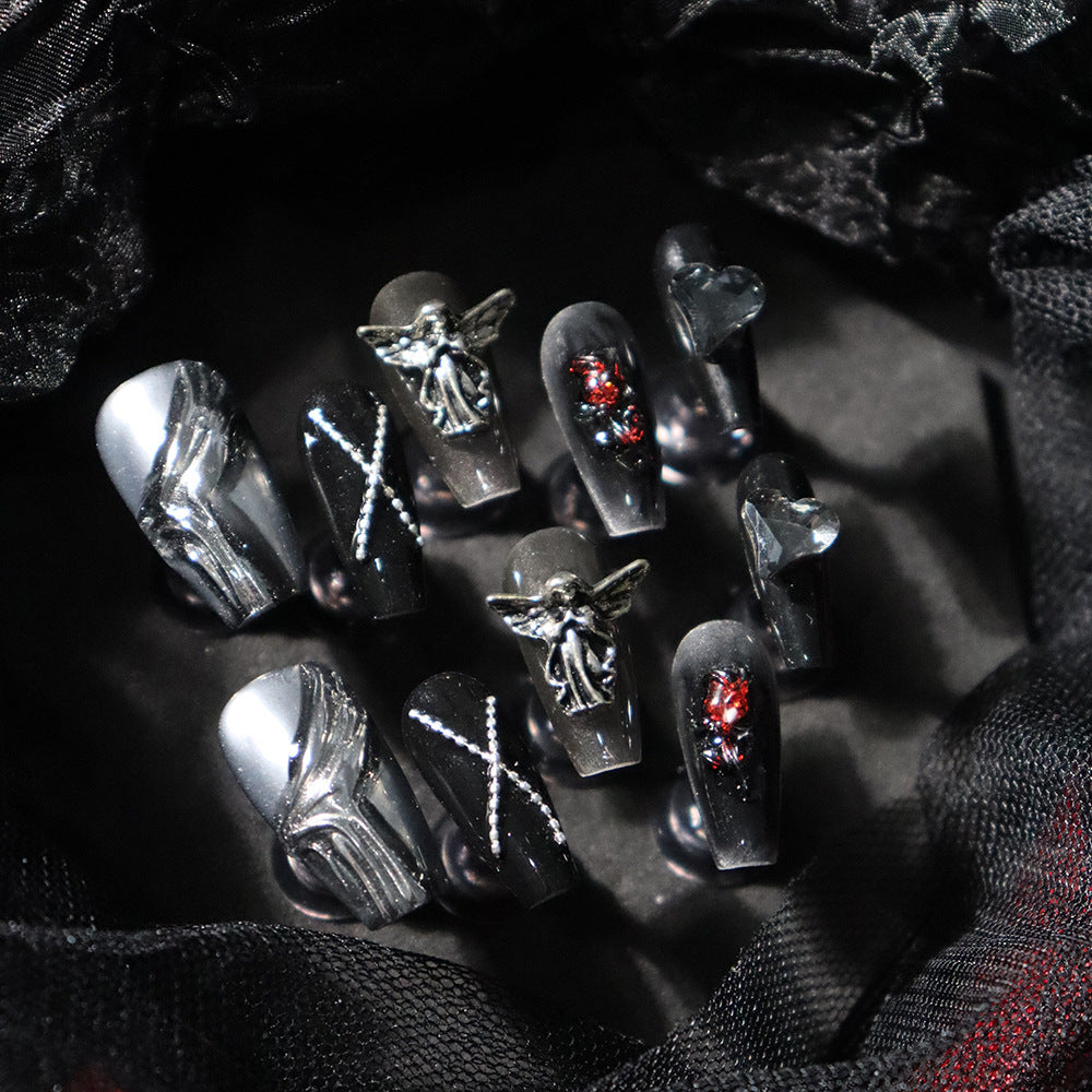 Wear Armor Dark Angel Silver Dark Night Rose European and American Hot Girl Heavy Metal Advanced Wear Nail Stickers Rock Wind