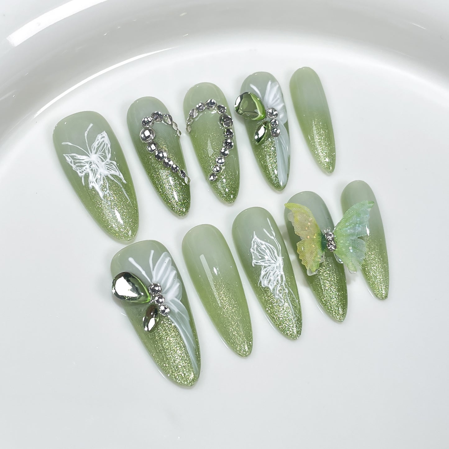 Summer Fresh Hand-Worn Nail Spray Gun Gradient Relief Butterfly Mid-Length Nail Stickers Wearable Nail Sticker