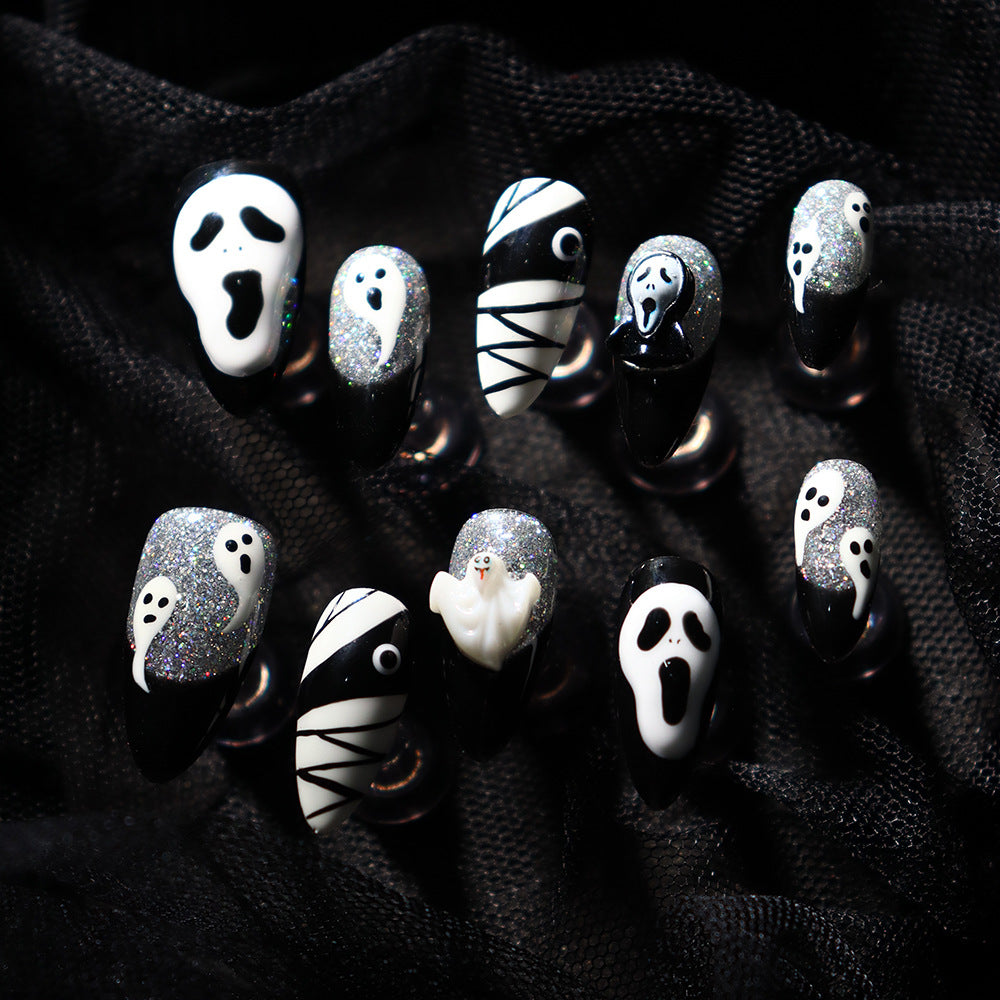 Hot Sale Finished Nail Beauty Patch Halloween Series Personality Horror Cross-Border Funny Scream Mask Ghost Wear Armor