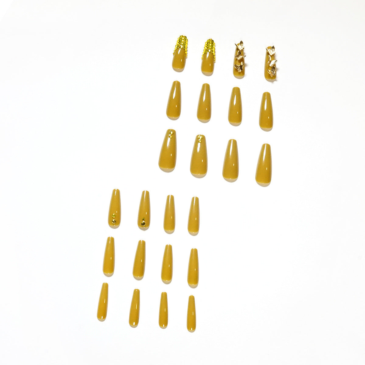 Mustard Yellow Full Diamond Wear Nail Butterfly Manicure French Nail Patch White Nail Stickers Wear Nail Beauty Wholesale