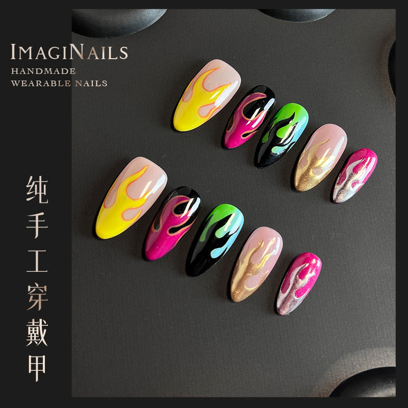 Hot Selling in Europe and America3D Three-Dimensional Carved Almond Nail Pure Hand-Worn Nail Piece