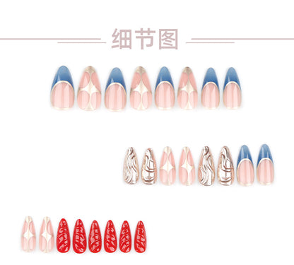 Half-Handmade Metallic Manicure French Wear Nail Polish Red Solid Color Nail Patch3D Nail Tip Finished Product Wholesale