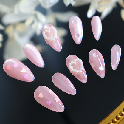 Thin and Glittering Pink Love Cat Eye Wear Nail Pearl Simple Sweet Pure Cute Sweet Girl Nail Stickers A300