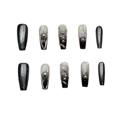 Cross-Border Long European and American Wear Nails Dark Coffin Nail-Shaped Magic Mirror Effect Powder3D Three-Dimensional Modeling Nail Tips Patch